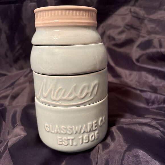 NEW World Market Mason Jar Measuring Cups Aqua Blue Glassware Farmhouse Set - Picture 1 of 9